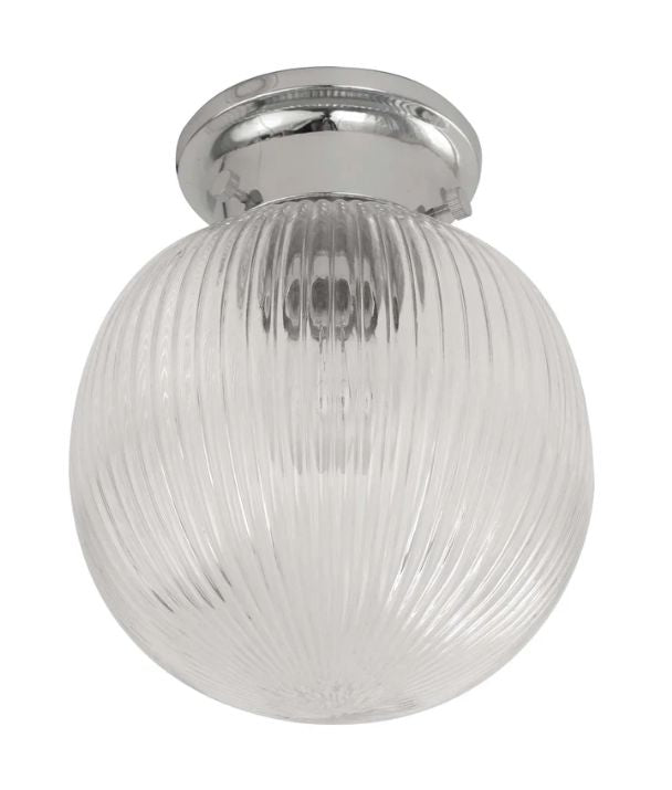 D.I.Y. Batten Fix Ceiling Lights - Large Spherical Ribbed Shape Fixtures (Clear Glass & Chrome Batten)