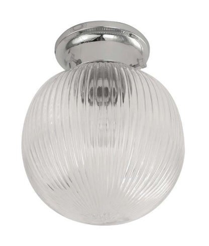 D.I.Y. Batten Fix Ceiling Lights - Large Spherical Ribbed Shape Fixtures (Clear Glass & Chrome Batten)