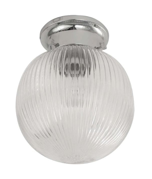 D.I.Y. Batten Fix Ceiling Lights - Large Spherical Ribbed Shape Fixtures (Clear Glass & Chrome Batten)