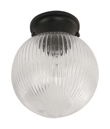 D.I.Y. Batten Fix Ceiling Lights - Large Spherical Ribbed Shape Fixtures (Clear Glass & Black Batten)