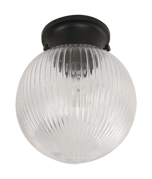 D.I.Y. Batten Fix Ceiling Lights - Large Spherical Ribbed Shape Fixtures (Clear Glass & Black Batten)