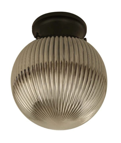 D.I.Y. Batten Fix Ceiling Lights - Large Spherical Ribbed Shape Fixtures (Smokey Black Glass & Black Batten)