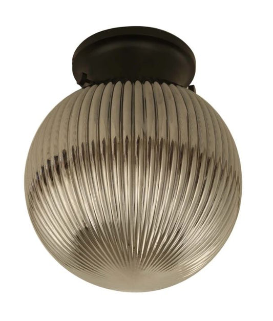 D.I.Y. Batten Fix Ceiling Lights - Large Spherical Ribbed Shape Fixtures (Smokey Black Glass & Black Batten)