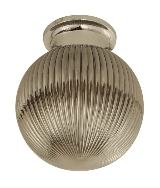 D.I.Y. Batten Fix Ceiling Lights - Large Spherical Ribbed Shape Fixtures (Smokey Black Glass & Chrome Batten)