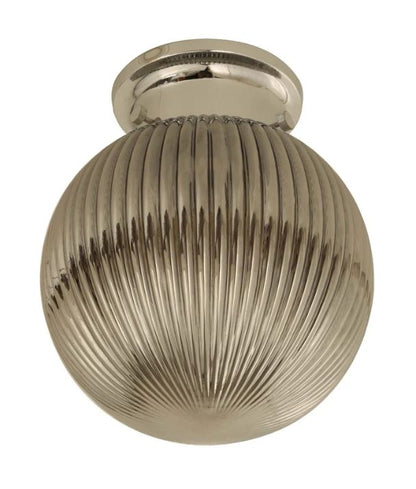 D.I.Y. Batten Fix Ceiling Lights - Large Spherical Ribbed Shape Fixtures (Smokey Black Glass & Chrome Batten)