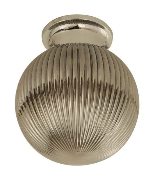 D.I.Y. Batten Fix Ceiling Lights - Large Spherical Ribbed Shape Fixtures (Smokey Black Glass & Chrome Batten)