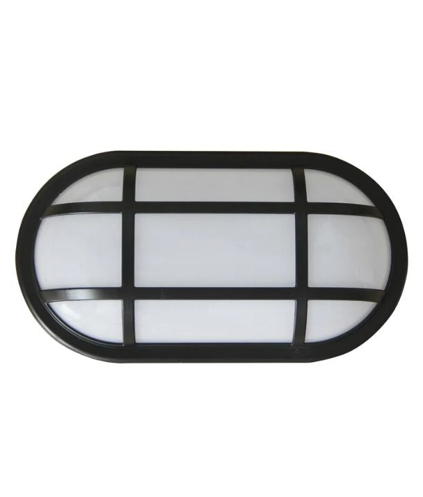 BULK: Oval LED Exterior Bulkhead Lights with Optional Cage IP65 - Black