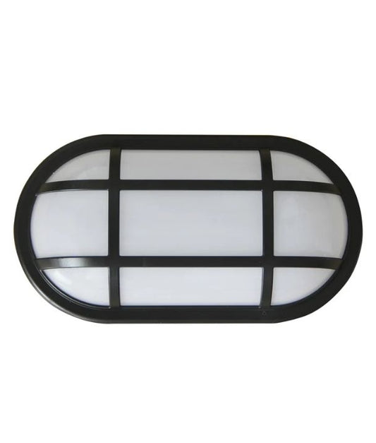 BULK: Oval LED Exterior Bulkhead Lights with Optional Cage IP65 - Black
