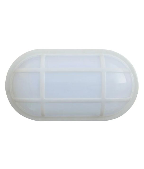 BULK: Oval LED Exterior Bulkhead Lights with Optional Cage IP65 - White