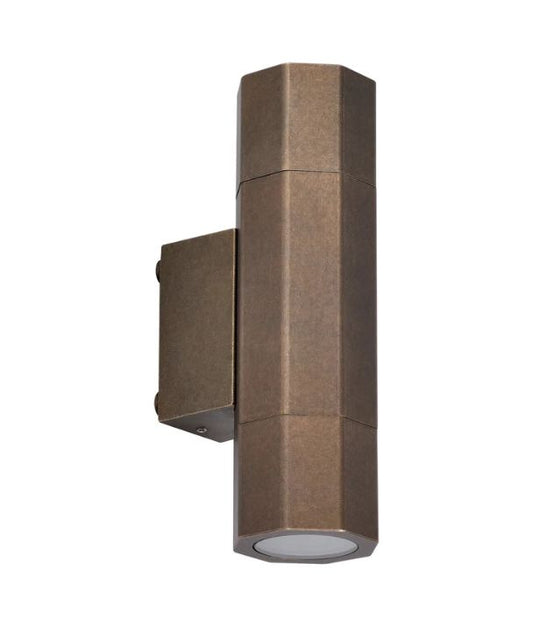OCTO: GU10 Exterior Octagonal Up/Down Pillar Lights IP65 - Aged Brass