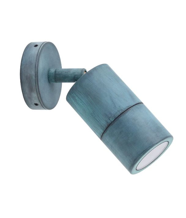 GU10 Exterior Wall Pillar Spot Lights (Solid Patina Brass) IP65 - Single Adjustable
