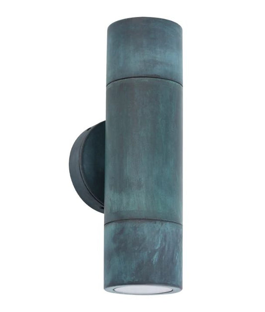 GU10 Exterior Wall Pillar Spot Lights (Solid Patina Brass) IP65 - Up/Down