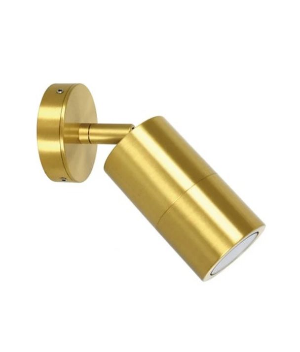 GU10 Exterior Wall Pillar Spot Lights (Solid Polished Brass) IP65 - Single Adjustable