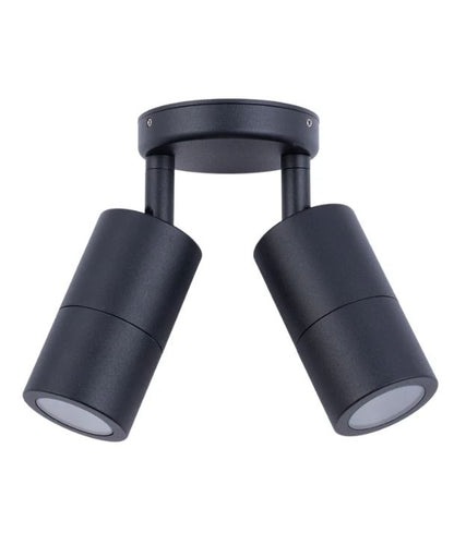 GU10 Exterior Wall Pillar Spot Lights (Black Aluminium) IP65 - Double Adjustable