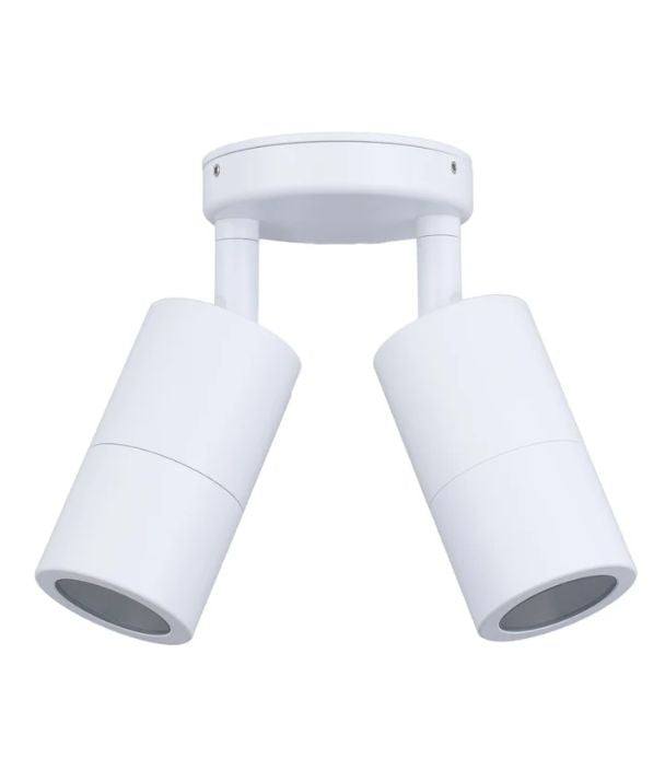 MR16 Exterior Wall Pillar Spot Lights (White Aluminium) IP65 - Double Adjustable