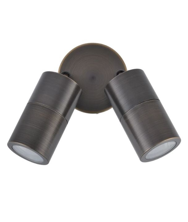 GU10 Exterior Wall Pillar Spot Lights (Rustic Brass) IP65 - Double Adjustable