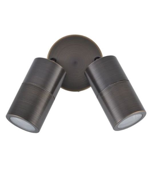GU10 Exterior Wall Pillar Spot Lights (Rustic Brass) IP65 - Double Adjustable