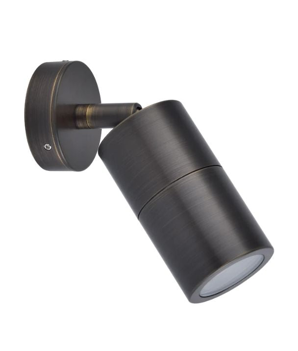 GU10 Exterior Wall Pillar Spot Lights (Rustic Brass) IP65 - Single Adjustable