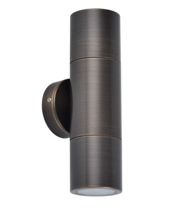 GU10 Exterior Wall Pillar Spot Lights (Rustic Brass) IP65 - Up/down