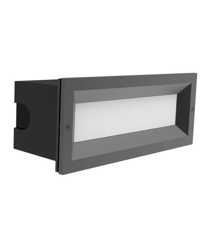 BRICKTRI: Exterior LED Tri-CCT Recessed Rectangular Frosted Diffuser Wall / Brick Lights IP65 - Dark Grey