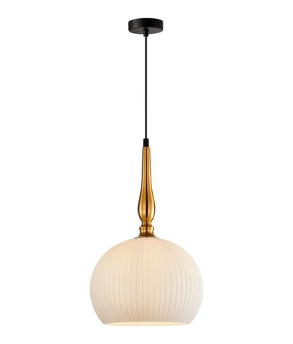 CALIZ: Interior Frosted Wine Glass Ribbed with Brass Pendant Lights - Large