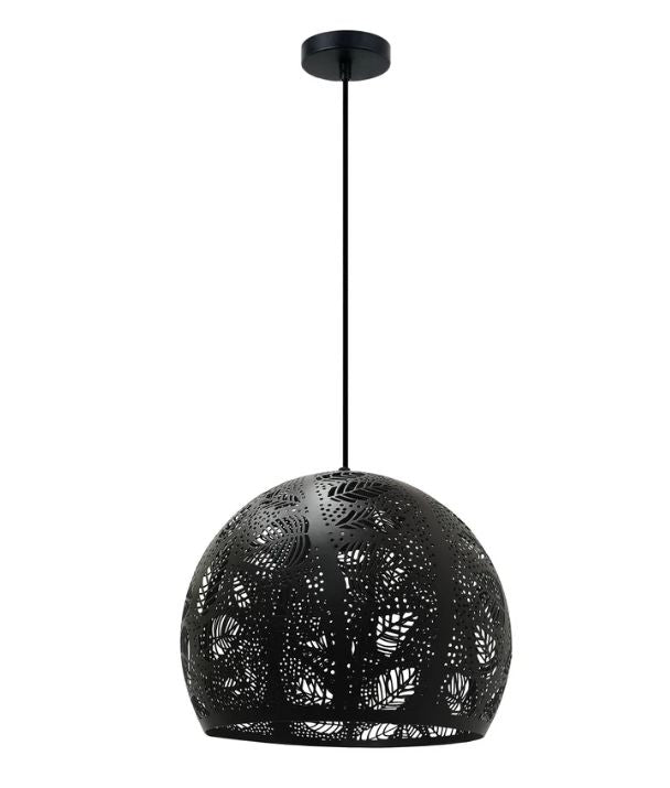 BOTANICA: Bohemian Embossed Dome Shape Pendant Light - Black