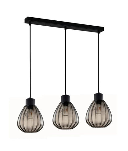 TULIP1X3S: Interior Smokey Black Wine Glass Ribbed Multiple Bar Base Pendant Light