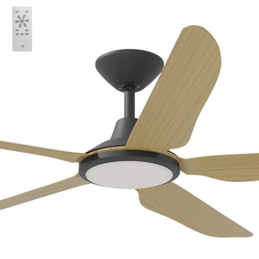 Calibo Storm 56" (1430mm) 5 Blade 18W Tricolour LED Light Indoor/Outdoor DC Ceiling Fan & Remote - Black & Bamboo