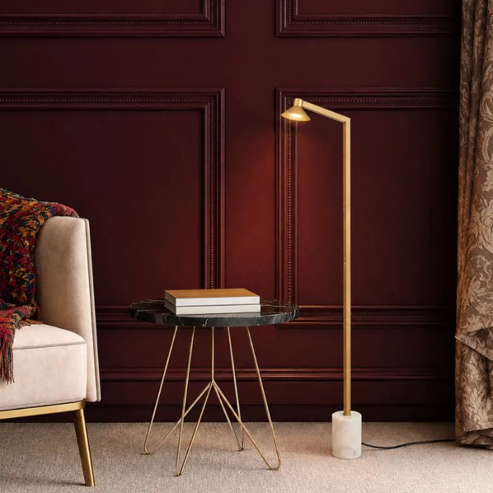 Satrom LED Floor Lamp - Antique Brass/White Marble