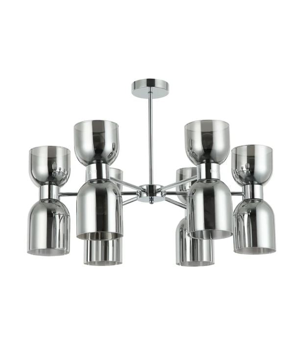 CLESSIDRA: Interior Mirror Finish Smokey Black Glass Ellipse x12 Round Base Pendant Lights
