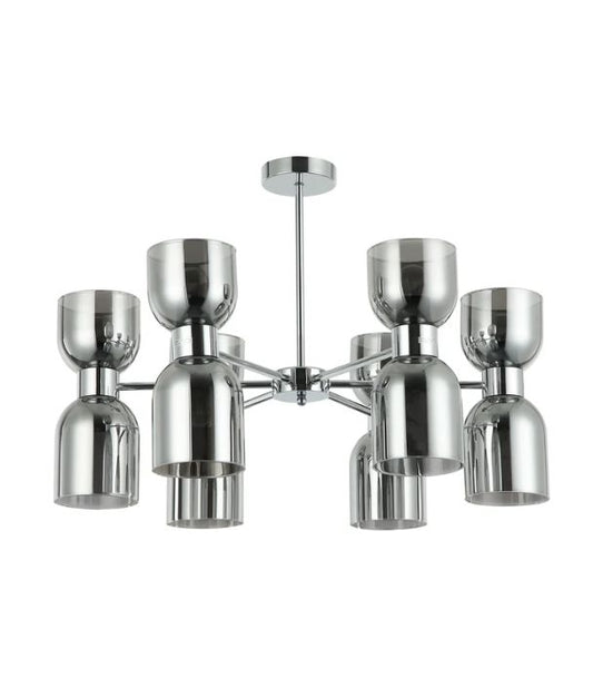 CLESSIDRA: Interior Mirror Finish Smokey Black Glass Ellipse x12 Round Base Pendant Lights