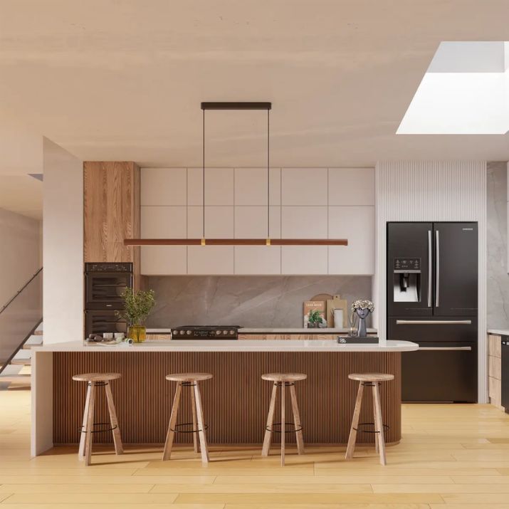 Calibo Aquila 2000mm Timber Tubular LED Linear Pendant with Brass Finish Collar - Black Ash with Black