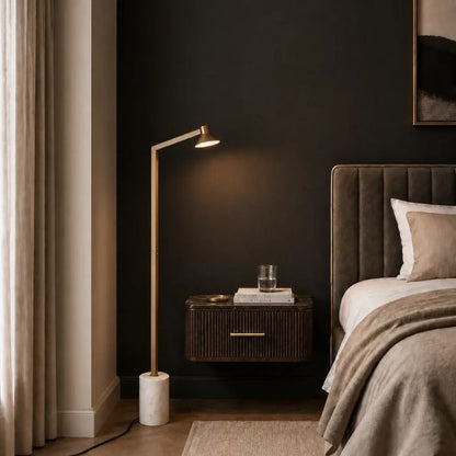 Satrom LED Floor Lamp - Antique Brass/White Marble