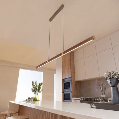 Calibo Aquila 2000mm Timber Tubular LED Linear Pendant with Brass Finish Collar - Black Ash with Black