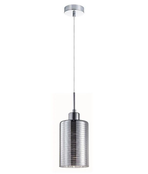 ESPEJO1: Interior Iron & Chrome Oblong Glass with Line Effect Pendant Lights - Single