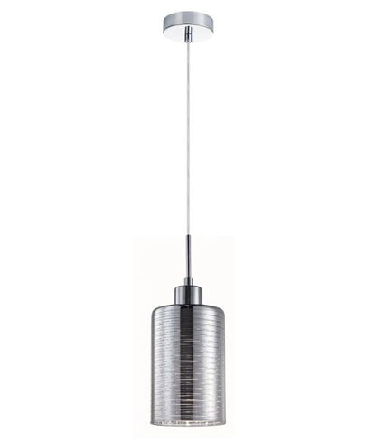 ESPEJO1: Interior Iron & Chrome Oblong Glass with Line Effect Pendant Lights - Single