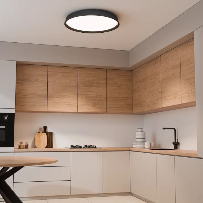 Calibo Kinglet Round 450mm Fluted LED Flush Mount Ceiling Light - Black