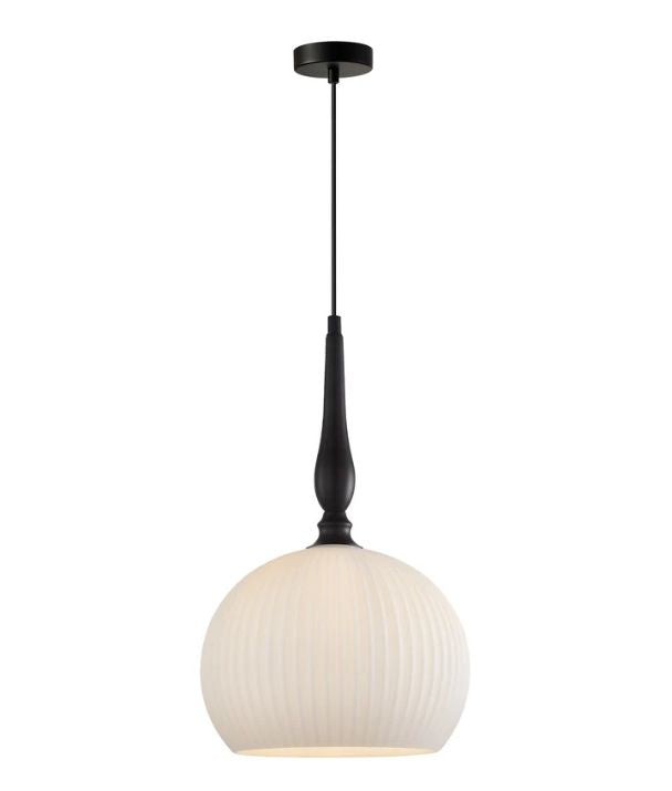 CALIZ: Interior Frosted Wine Glass Ribbed with Black Pendant Lights - Large