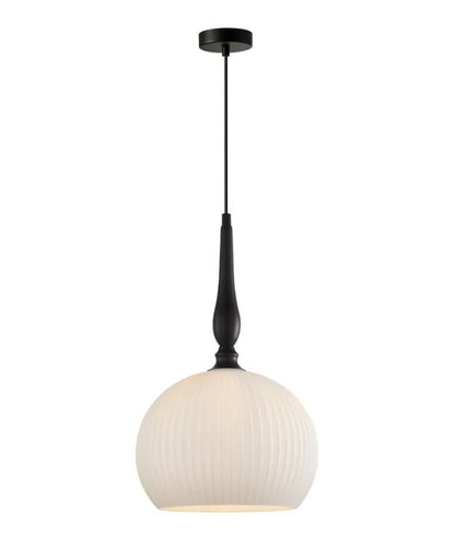 CALIZ: Interior Frosted Wine Glass Ribbed with Black Pendant Lights - Large