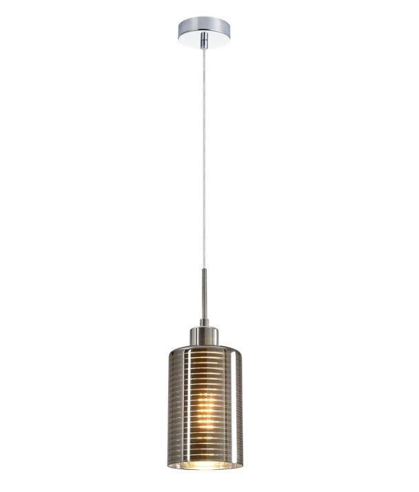 ESPEJO1: Interior Iron & Chrome Oblong Glass with Line Effect Pendant Lights - Single
