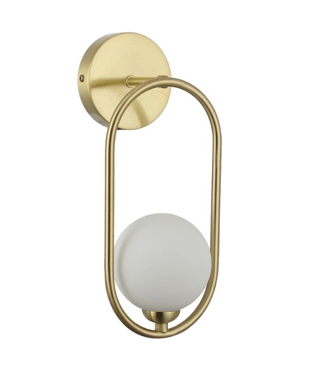 ARO: Interior Round Opal Glass with Satin Gold Frame Wall Light