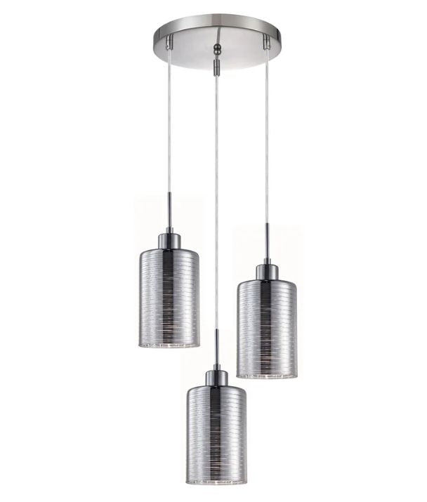 ESPEJO1: Interior Iron & Chrome Oblong Glass Pendant Light - Multiple Round Base