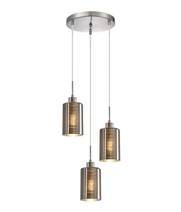 ESPEJO1: Interior Iron & Chrome Oblong Glass Pendant Light - Multiple Round Base