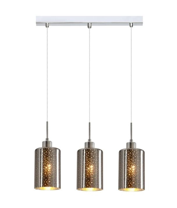 ESPEJO4X3S: Interior Iron & Rose Gold Oblong Glass with Dotted Effect Pendant Light - Multiple Bar Base