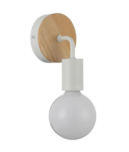 SOLO: Interior Iron Bracket with Round Wood Highlight Wall Light - White