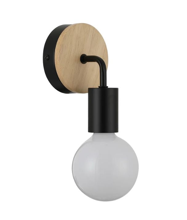 SOLO: Interior Iron Bracket with Round Wood Highlight Wall Light - Black