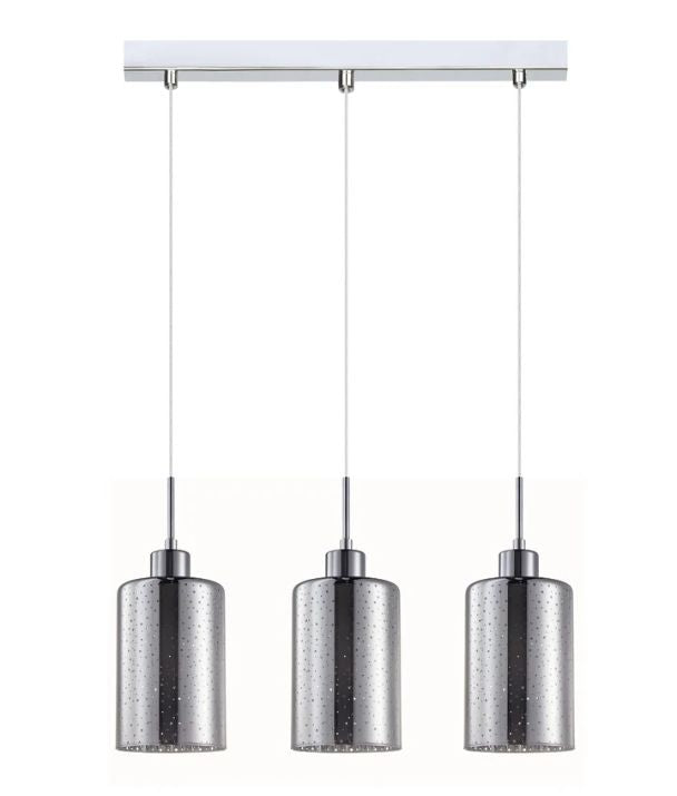 ESPEJO4X3S: Interior Iron & Rose Gold Oblong Glass with Dotted Effect Pendant Light - Multiple Bar Base