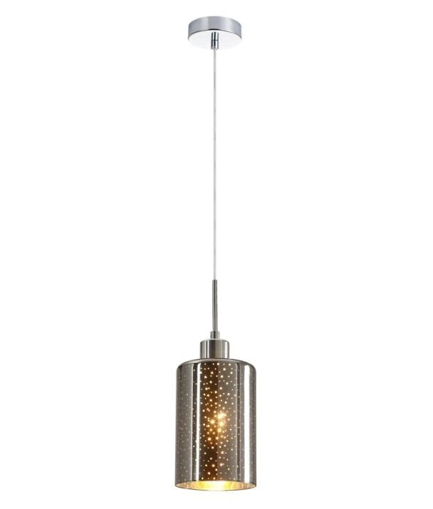 ESPEJO3: Interior Iron & Chrome Oblong Glass with Dotted Effect Pendant Light - Single