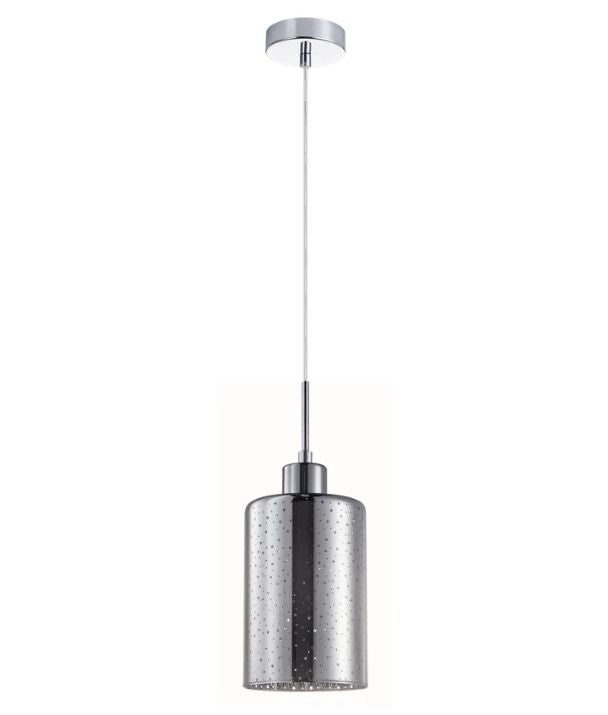 ESPEJO3: Interior Iron & Chrome Oblong Glass with Dotted Effect Pendant Light - Single