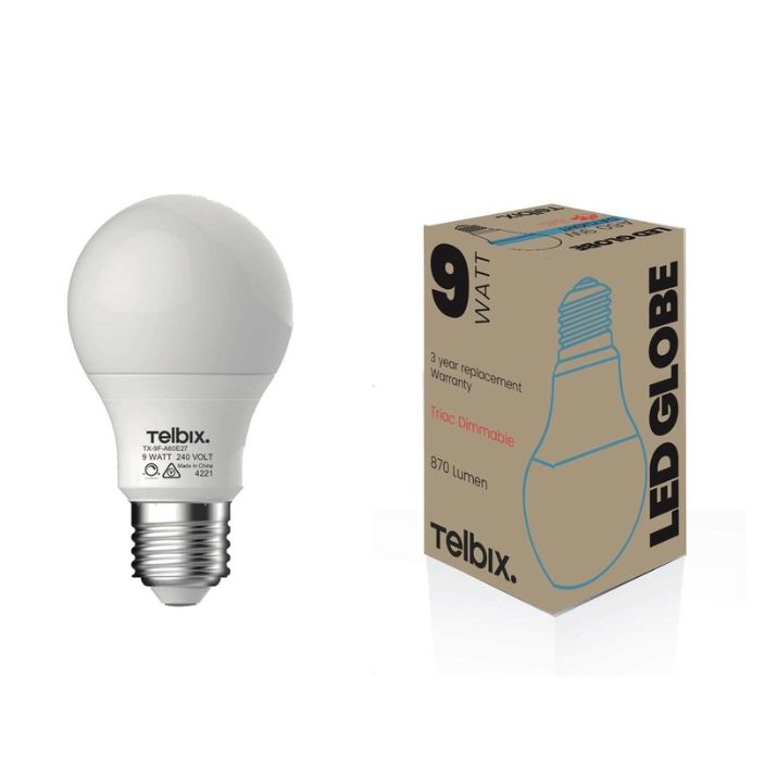 E27 A60 9W LED Globe Opal Dimmable - 6000K